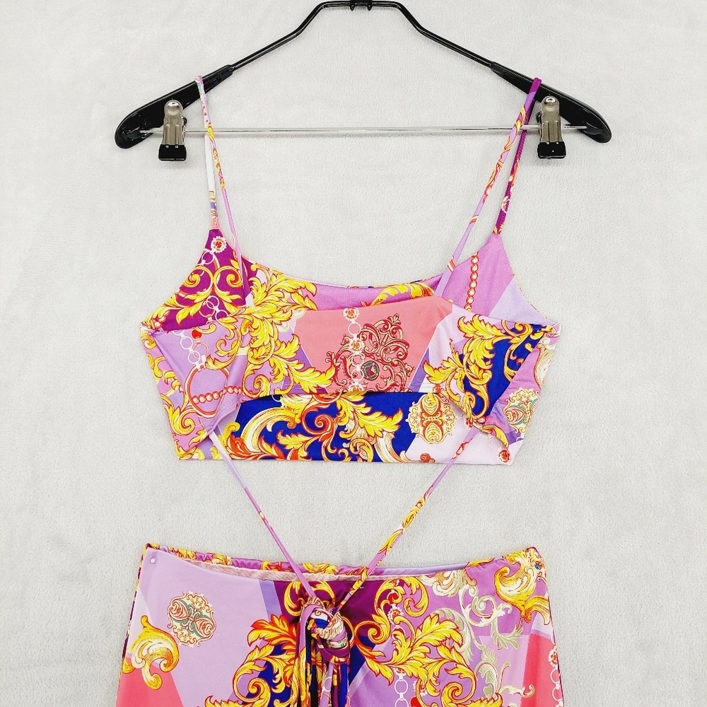 Purple Baroque Print Two-Piece Skirt Set - Picture 6 of 12